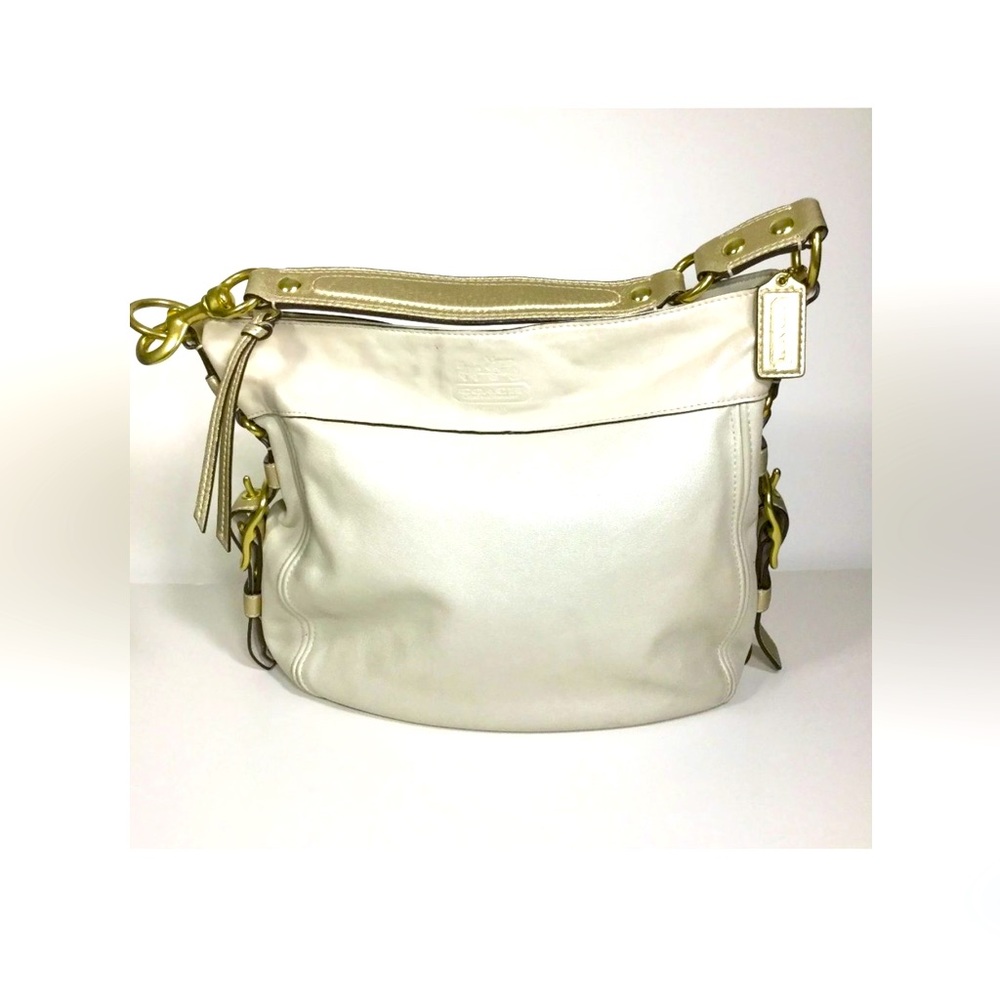 Coach Cream Leather Hobo Bag with Gold Hardware